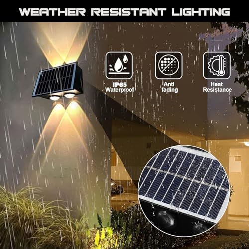 Image of GIGAWATTS 4 LED Solar Wall Light On /Off Botton & 1.5Ah Battery Water Resistant Decor Deck Fence Lights Flood Lamp for Home Garden Terrace Patio (Set of 1, Warm White)