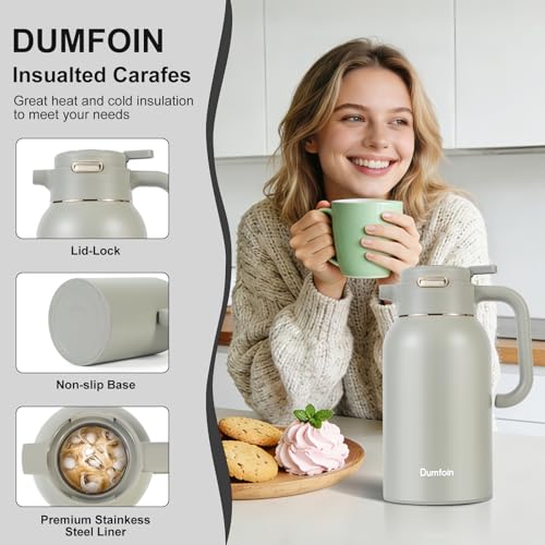 Image of 68 Oz Thermal Coffee Carafe, Stainless Steel Insulated Vacuum Coffee Carafes For Keeping Hot Liquid Thermal Pot Creamer Pitcher Dispenser(Green /Green)