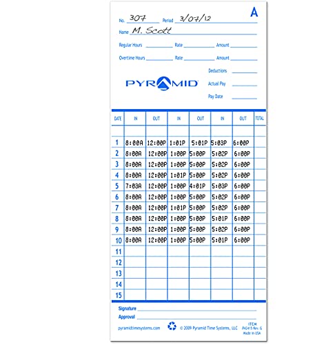 Pyramid Time Systems, 42415-10M, 1,000 Count Genuine And Authentic Time Cards For The Pyramid Time Systems Model 2600, Blue/White #TOP5