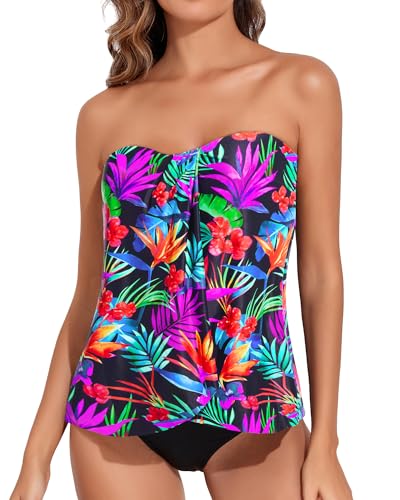 Image of Tempt Me Two Piece Tankini Bathing Suits for Women Halter Bandeau Swim Top with Bottom Flyaway Tummy Control Swimsuit