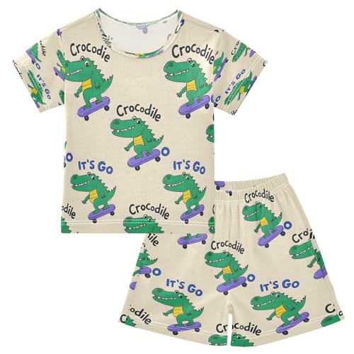 senya Short Sleeve Pajamas Sets Summer Cotton Sleepwear Green Crocodile Skateboard