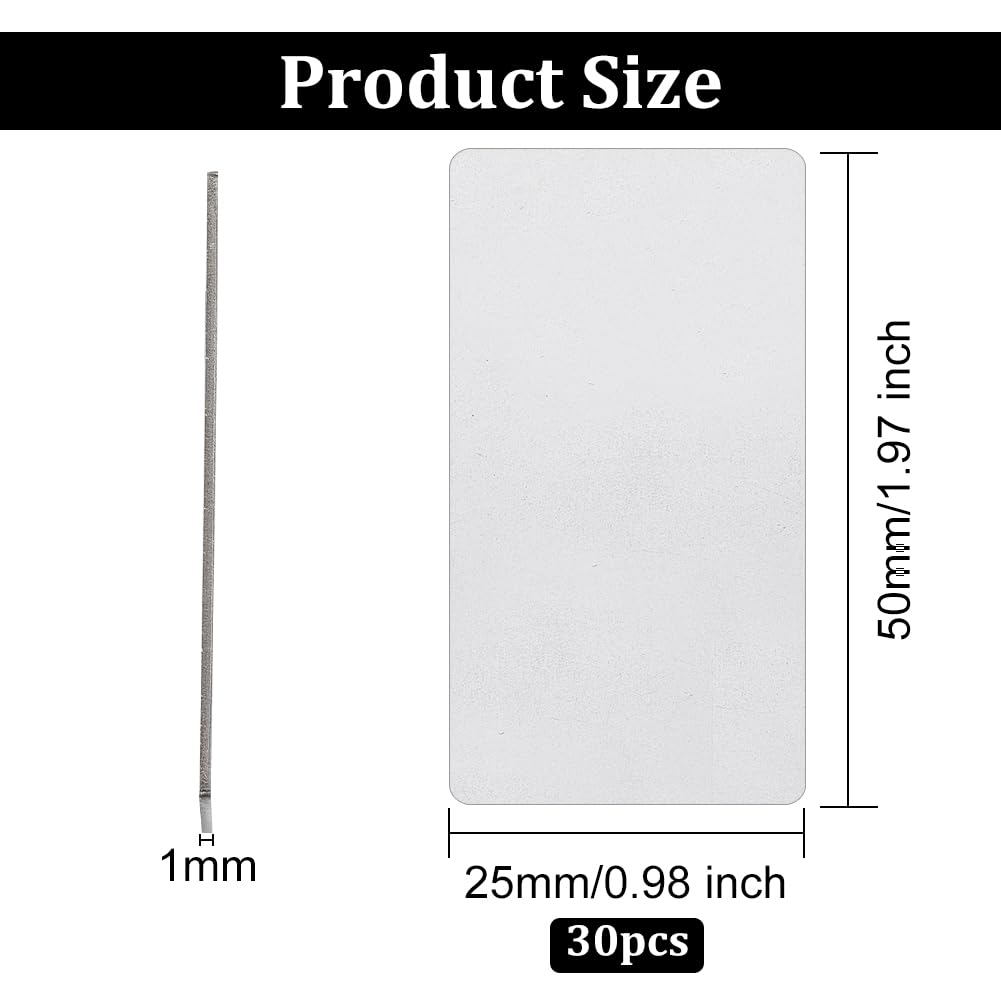 OLYCRAFT 30 etichette vuote in acciaio inox per incisione senza foro rettangolari 5 x 2,5 cm spazi vuoti per incisione su metallo incisione per fai da te e regali artigianali -Spessore 1 mm