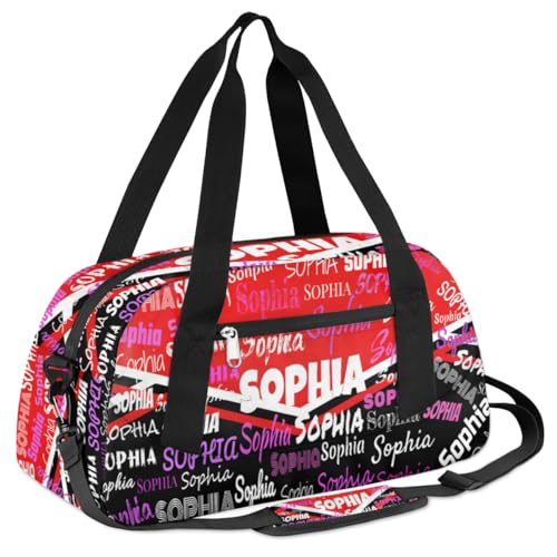Custom Cheerleading Dance Bag, Personalized Gym Cheerleaders Duffel Bag Travel Weekender Tote Carry-On Swimming Bag, Pink Ballet Shoes, Red Black Cheerleaders2