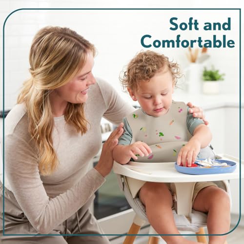 MIGHTY MONKEY BPA Free Waterproof Silicone Feeding Bib, Baby and Toddler Adjustable Food Catcher, Dishwasher Safe Bibs, Eating Drinking Essentials for Boy, Girl, Drooling Teething Babies, Food Pattern
