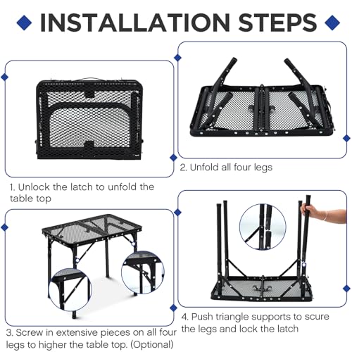 Soaoo Outdoor Folding Camping Table Portable Lightweight Picnic Grill Table with Mesh Desktop Cooking Card Aluminum Folding Table Portable Grill Stand for Camping, 23.62 x 15.75 x 10.63/22.05 Inches - Thumbnail 3
