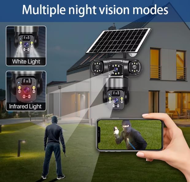 Image of DDLC 6MP Triple Lens Solar Panel PTZ Security Camera | 3-Screen View Motion Detection | Full-Color Night Vision with Sound Alarm App V380 Pro (IP66 Waterproof).