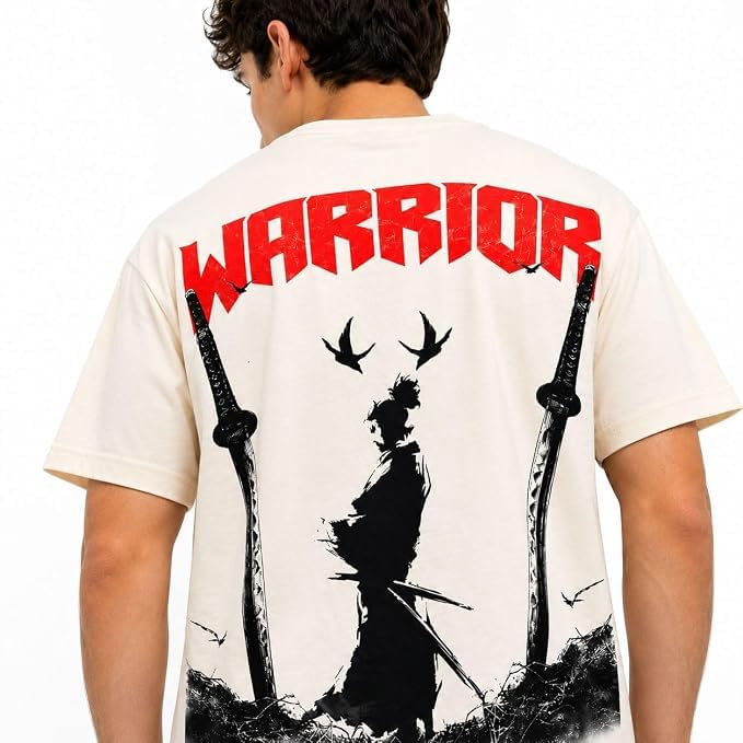 Image of Anime Printed Oversized Cotton Casual Round Neck T-Shirt for Men and Boys | Sharp, Eren yeagear & Mikasa akerman Japanese Streetwear Aesthetics