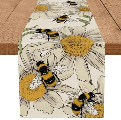 Spring Table Runner Bee Daisy Runners Table Decorations Holiday Spring Kitchen Dining Home Party Supply 13x72 Inch