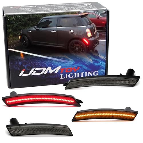 iJDMTOY Smoked Lens Amber/Red Full LED Side Marker Light Kit Compatible With 2007-2013/14 MINI Cooper R55 R56 R57 R58 R59 R60 R61, Powered by Total 160-SMD LED, Replace OEM Sidemarker Lamps