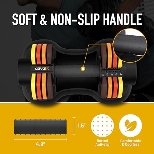 Image of ATIVAFIT Adjustable Dumbbell Set of 2, 5-88LB Quick Dial Free Weights with Double Safety Lock, Anti-Slip Steel Handle & Storage Box, Space Saving Home Gym Equipment for Full Body Strength Training, Suitable for Home Fitness Users