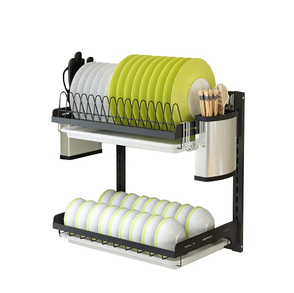 Scolapiatti in Acciaio Inox a 2 Livelli, mensole da Cucina a Parete con Sistema di scolo, salvaspazio, 41,2 x 26,6 x 40,5 cm, Design Elegante.,