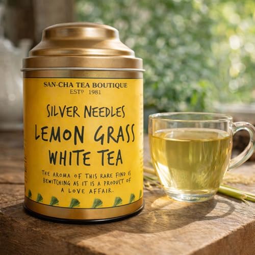 Image of Sancha Tea Boutique Lemongrass White Tea (75X3 Cups), Pure Tea Buds Blended With Real Lemongrass, World Healthiest Tea, Relaxing & De-Stress Tea, Silver Needles White Tea