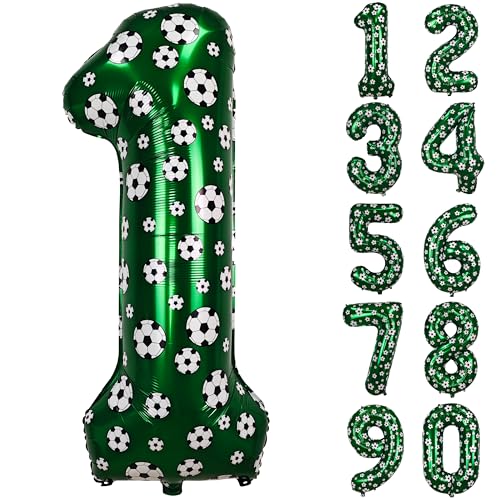 Image of 40 Inch Soccer Number 1 Balloons Large Foil Balloon Number 1 Birthday Deco | World Cup Sports Soccer Theme Decoration For Soccer Party And Boy'S 1 th Birthday