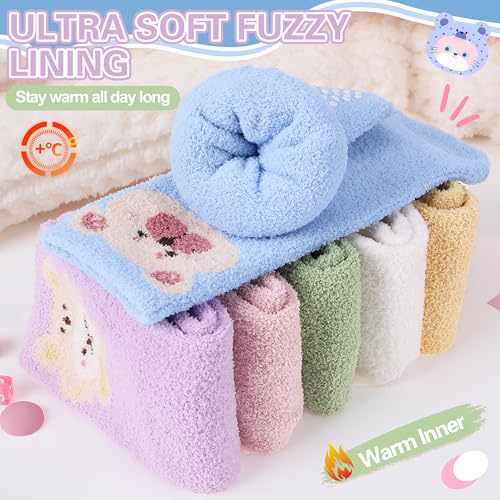 Girls Kids Toddlers Fuzzy Grips Socks Non Slip Cozy Fluffy Warm Winter Crew Cabin Fun Slipper Socks 6 Pairs2