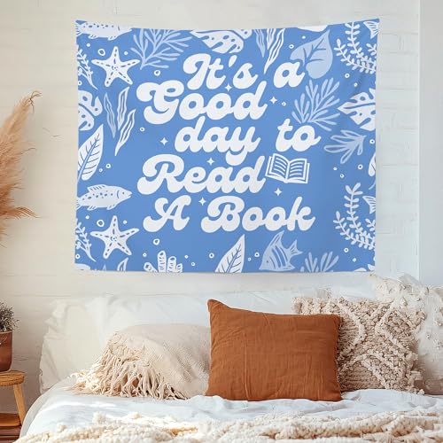 MNASAIOO Blue It's A Good Day to Read A Book Classroom Wall Tapestry Hanging, Sea Ocean Beach Reading Banner Tapestries, Coastal Wall Decor for Kids Book Lovers School Library Nook Corner 50x60in by MNASAIOO - Used condition - Image 2