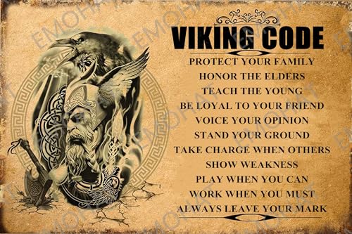 EMOHAT Metal Vintage Iron Poster Viking Tin Sign Viking Code Decoration Art For Home Kitchen Bathroom Home Bar Restaurant Wall Decor Aluminum Sign Metal Plaque Sign 8x12 Inch