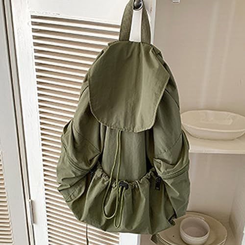 Mochila de nailon de gran capacidad escolar juvenil para chicas estudiantes con cordón plisado 5
