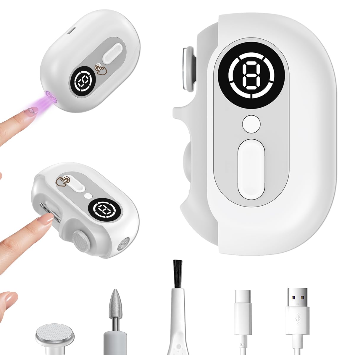 Electric Nail Clipper for Senior and Baby - 4in1 2 Speeds Magnetic Cover Nail Scraps Storage USB Rechargeable