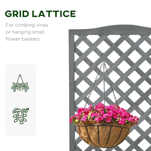 Macetero elevado de madera gris resistente con celosía vertical para flores y verduras 5