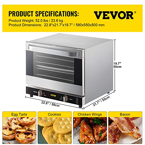 Vevor Commercial Convection Oven, 66L/60Qt, Half-Size Conventional Oven Countertop, 1800W 4-Tier Toaster W/ Front Glass Door, Electric Baking Oven W/ Trays Wire Racks Clip Gloves, 120V #TOP6