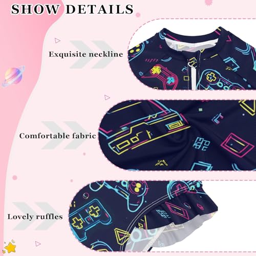 ALAZA Toddler Swimsuit Girl Bathing Suit Swimwear Rash Guard Game Controller Neon Long Sleeve 3T4