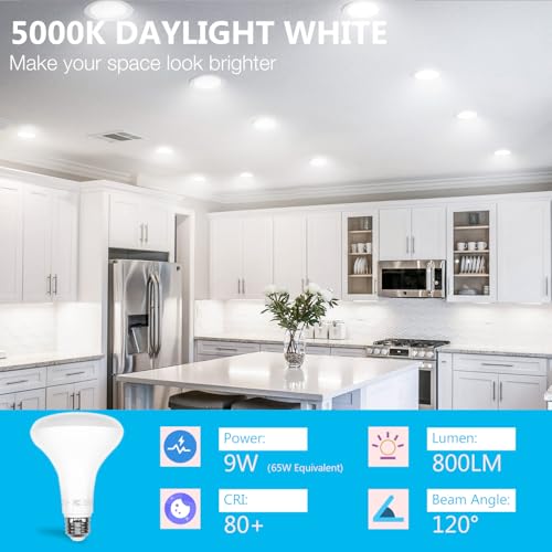 Image of DAYBETTER BR30 LED Light Bulbs Indoor Flood Light, 6Pack 5000K Daylight White LED Bulb 65W Equivalent, Dimmable, E26 Base, 800LM, Recessed Can Bulb for Living Room Bedroom Dining Room Bathroom