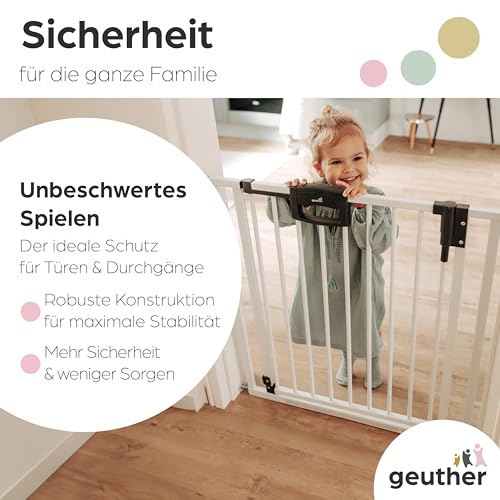 Geuther Türschutzgitter Easylock Plus | Treppenschutzgitter ohne Bohren Breite 68-76 cm | Türgitter Baby Holz-Metall | Kinderschutzgitter beidseitig öffnend | Kindersicherung Tür | Weiß