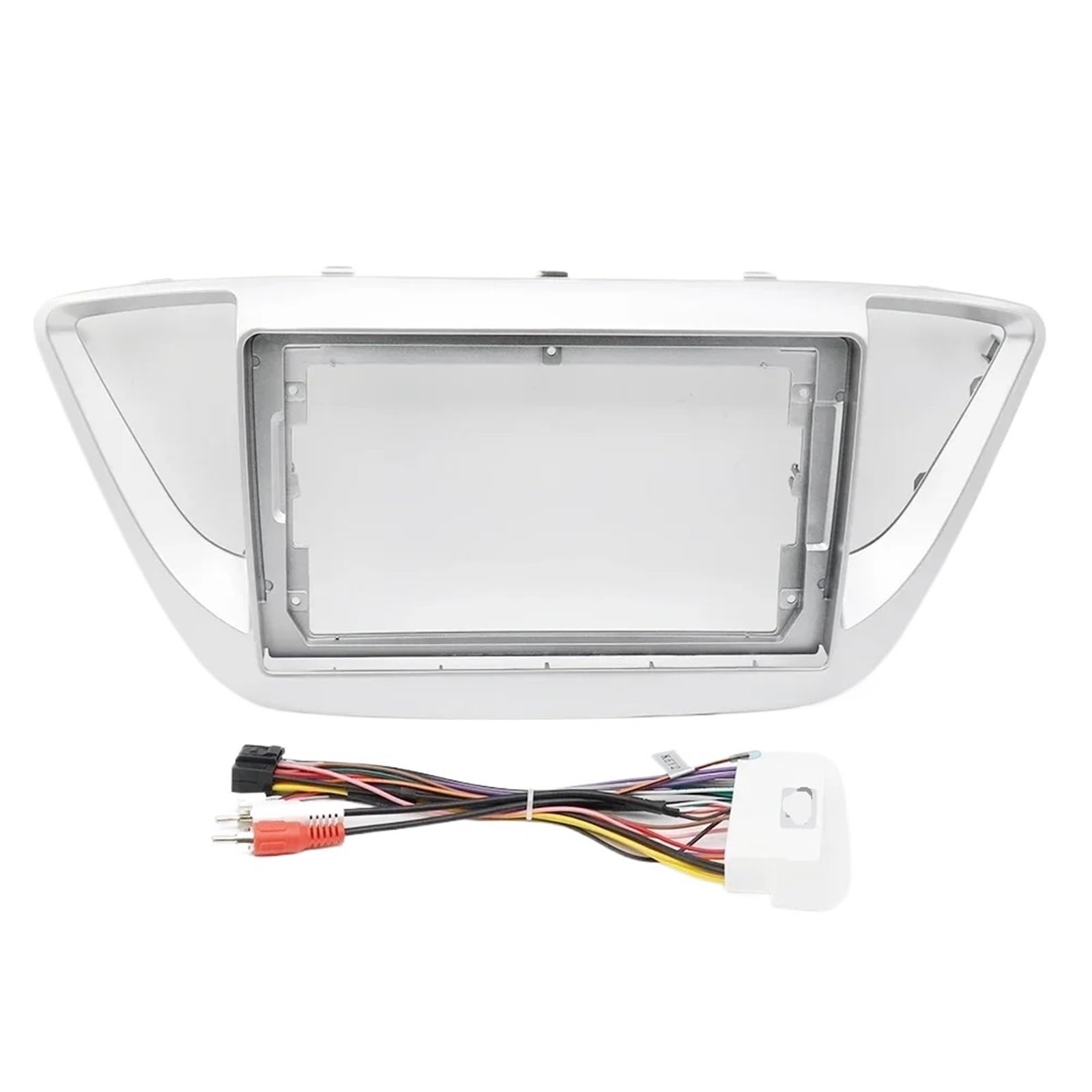 JKELPV Car Radio Frame Kit Fit For Hyundai Verna Accent 2016-2018 Android Radio Dask Kit Fascias 9 Inch Car Frame Fascia Adapter Radio adapter(Silver Frame Cable)