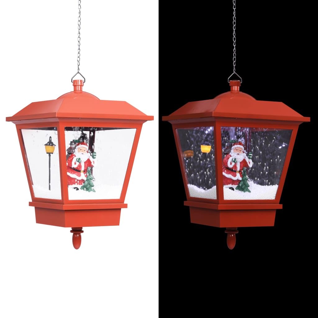 vidaXL Lampe Suspendue de Noël Lumière LED Père Noël Eclairage Décoration Extérieur Fonction de Neige Artificielle avec Pompe Rouge 27x27x45 cm