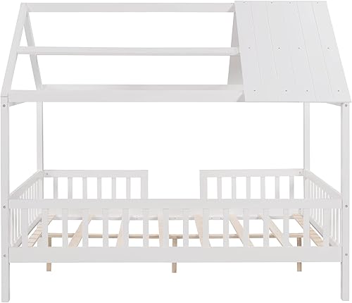 Miniatura 119 de MERITLINE Camas matrimoniales con nido para niños, marco de cama de madera para niñas y niños, cama matrimonial con techo, no necesita somier Azul +