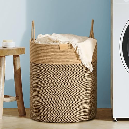 Image of Nunsino Laundry Hamper 62L,Large Laundry Basket for Clothes,Decorative Storage Basket for Blankets,Cotton Rope Woven basket for bedroom,Dark Brown