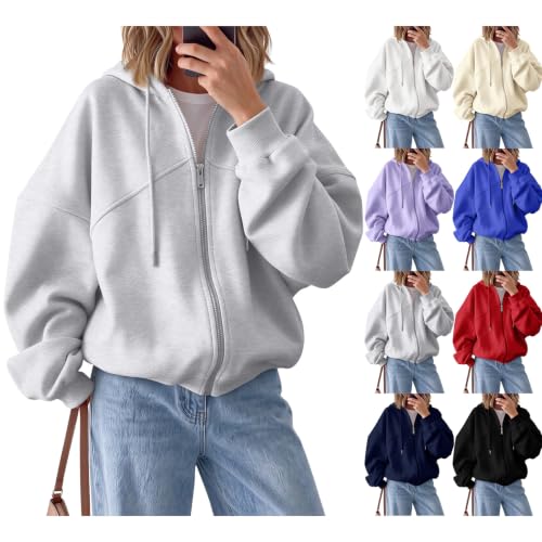 Zip Up Hoodie Women Lightweight Fleece Jacket Oversized Plain Sweatshirt - image 1