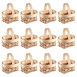 Yardwe 12pcs Mini Woven Baskets with Handles, Wood Chip Baskets, Miniature Flower Baskets, for Wedding Party Favors Crafts Farmhouse Decor (2.4 x 2 x 2.4 Inch)
