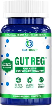BioTrust Gut Reg Supports a Healthy Gut Lining, Helps Restore Gut Health and Helps Relieve Occasional GI Discomfort with PepZin GI, L-Glutamine and Ginger Extract, Non-GMO, Gluten-Free 60 Capsules