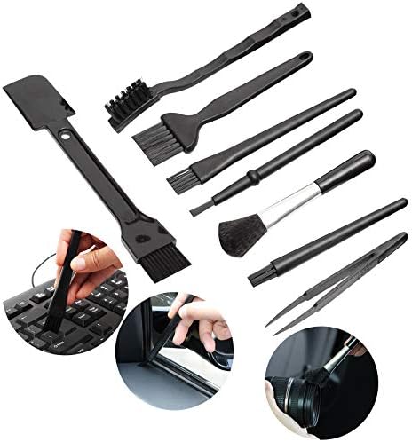 Small Nylon Anti Static Brushes, Portable Size Plastic Handle Brush Kit for Cleaning Computer Keyboard Car Lab (Black, 8 Pack)