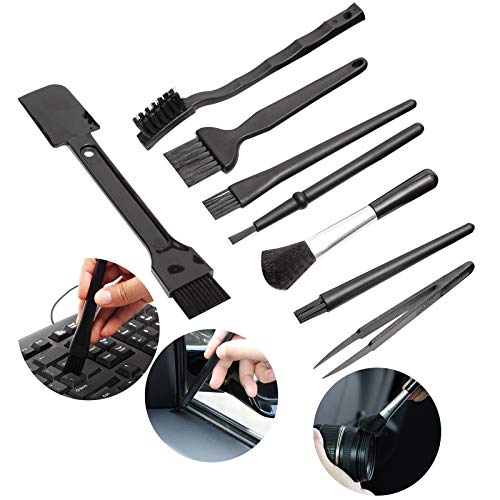 Lot de 8 petites brosses antistatiques en nylon avec poignée en plastique de taille portable pour nettoyer le clavier, la voiture, le laboratoire (noir)