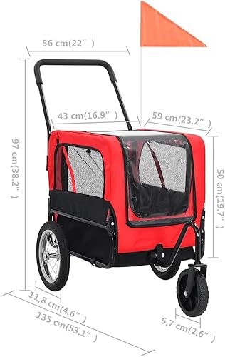 Miniatura 9 de 2-in-1 Pet Bike Trailer and Jogging Stroller for Small Dogs, RedBlack Design with 360 Swivel Wheels, Durable Oxford Fabric, Anti-Slip Base, UV