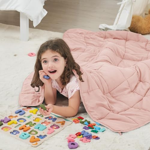 Image of Pink Weighted Blanket 7lbs, 40 inchx60 inch, Cooling Heavy Throw Blanket for 60-90lbs, Microfiber Soft Thick Big Blankets Weighted Comforter Breathable Gift