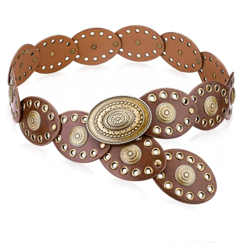 PU Leather Disc Belt, Vintage Waist Belt,Western Style Womens Belts, Brown Belt Women, Fashion Belts for Women