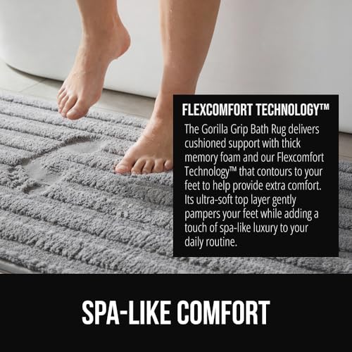 GORILLA GRIP Textured Backing Bathroom Rugs, Soft Memory Foam Absorbent Striped Bath Mats, Machine Washable & Fade Resistant, Bathmat Accessories for Floor, Home Decor Shower Essentials, Gray 24x16