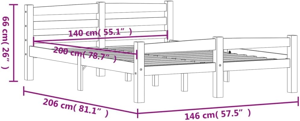 Dimensional drawing of the vidaXL bed frame