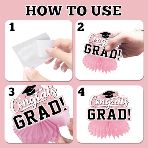 12Pcs Pink Graduation Decorations Honeycomb Centerpieces, Class of 2026 Graduation Centerpieces for Tables Pink and Black Congrats Grad Graduation Table Decorations, Pink Graduations Table Toppers by HAKOTI - Image 5
