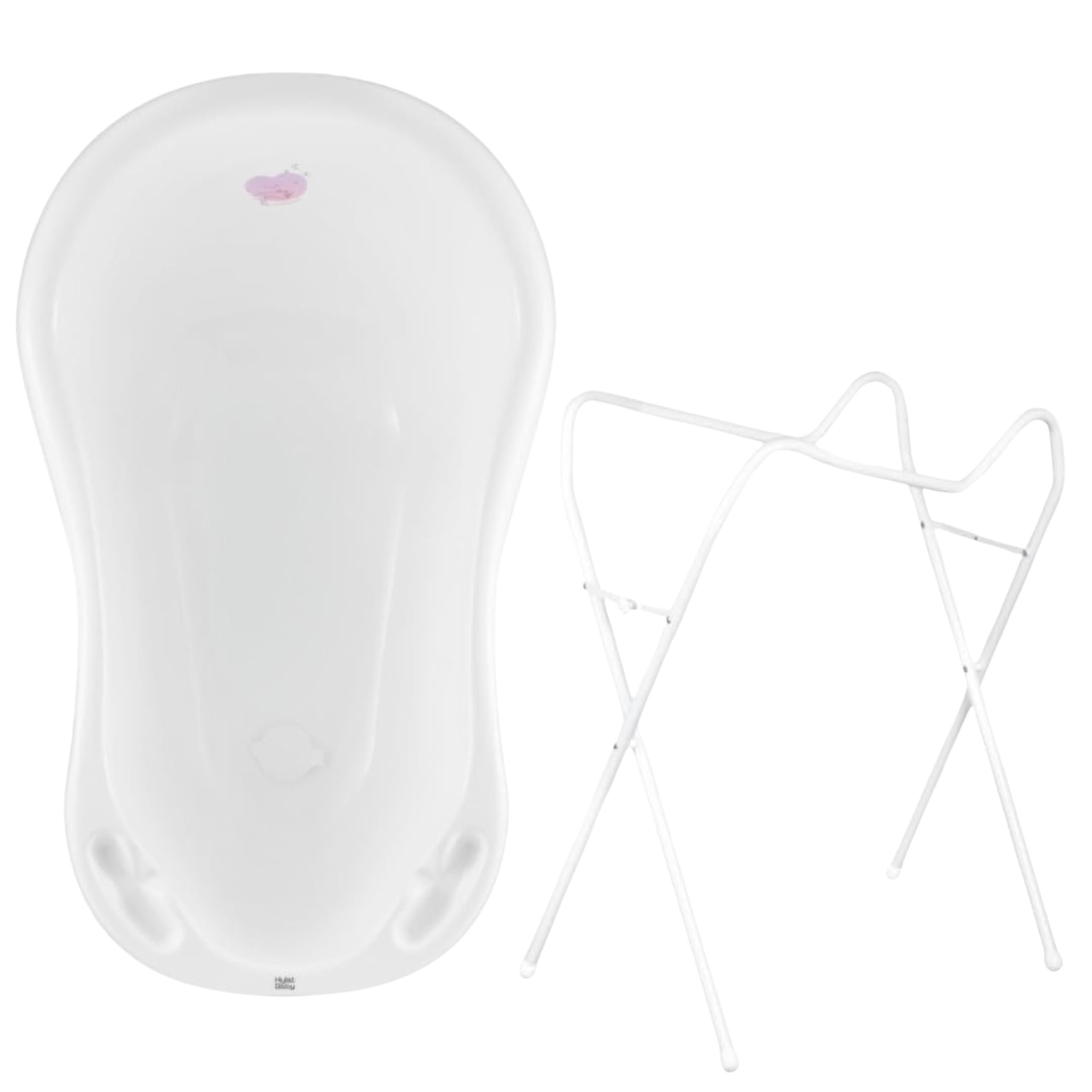 Hylat Baby Hug Me Bianca Vaschetta Bagnetto Neonato con Supporto e Tappo – Certificata TÜV Rheinland – per Bambini Fino a 12 Mesi in Plastica Senza BPA – Collezione Lite – Vasca neonato bagnetto