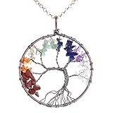 Jovivi Tree of Life Pendant Quartz Crystal Necklace Gemstone Chakra Jewelry