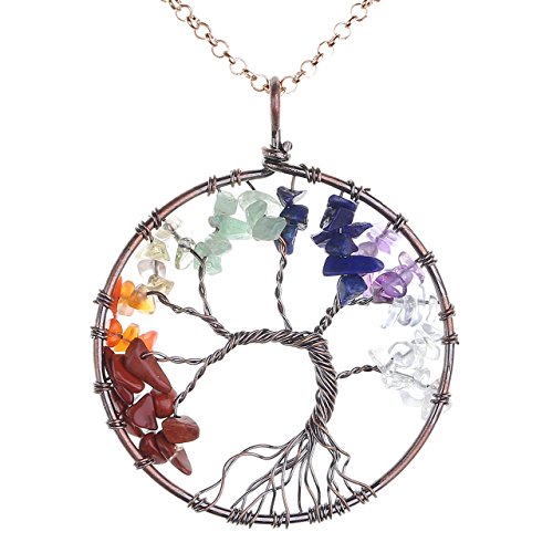 Jovivi Tree of Life Pendant Quartz Crystal Necklace Gemstone Chakra Jewelry