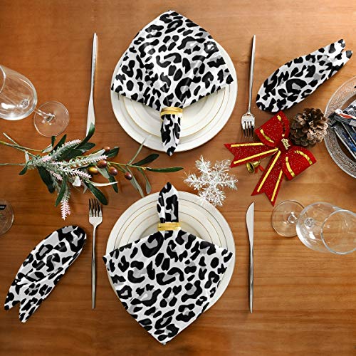 Zzwwr Cute Snow Leopard Jaguar White Cloth Napkins, Set Of 4 20 X 20 Inch Soft & Comfortable Polyester Dinner Napkin For Family, Restaurant, Weddings, Parties #TOP4