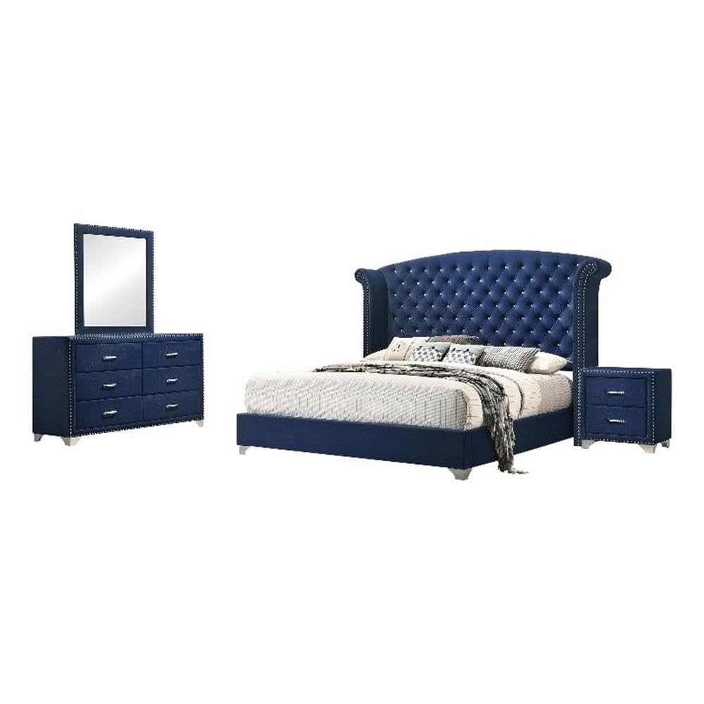 Amazon.com: MAKLAINE 4-Piece Bedroom Set, Queen Size, Velvet Upholstery in  Pacific Blue, Includes Bed with Wingback Headboard, 6-Drawer Dresser,  Mirror, 2-Drawer Nightstand, Contemporary Style : Home & Kitchen