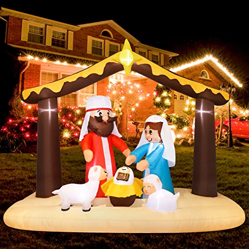 8 Ft Long Christmas Inflatables Decorations, Lighted Inflatable Nativity Scene Outdoor Decor With Jesus And Lamb, Blow Up Christmas Decorations Outdoor Yard For Garden Lawn Patio Xmas Decorations #TOP2