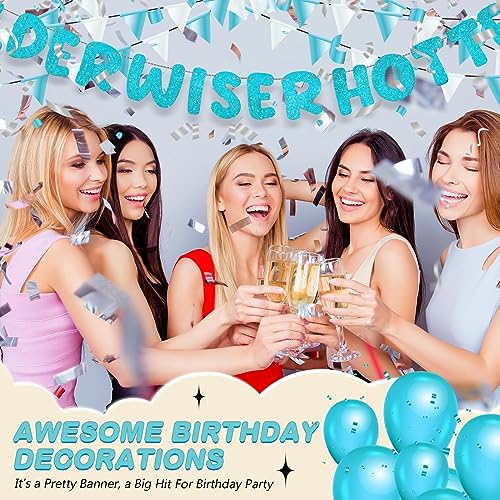 Image of Fulmoon Set of 3 Pre Strung Older Wiser Hotter Glitter Banner Funny Birthday Banner for Women 30th 40th 50th 60th 70th 80th Birthday Party Decorations Sign Gift(Blue)