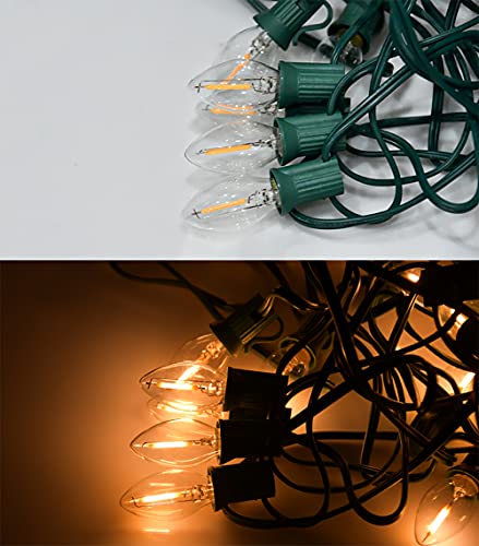 Image of 25FT C7 LED Christmas Lights Outdoor, C7 Warm White Christmas String Light with 27 LED Bulb, Hanging Vintage Christmas Lights UL Listed for Patio Backyard Party Tree Roofline House Xmas Decorations